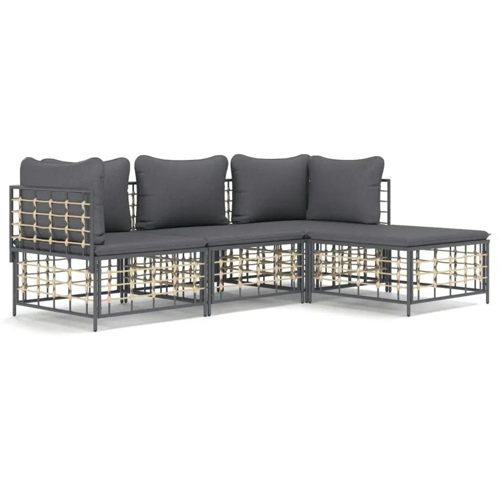 4 Piece Garden Lounge Set with Cushions Anthracite Poly Rattan 3186739