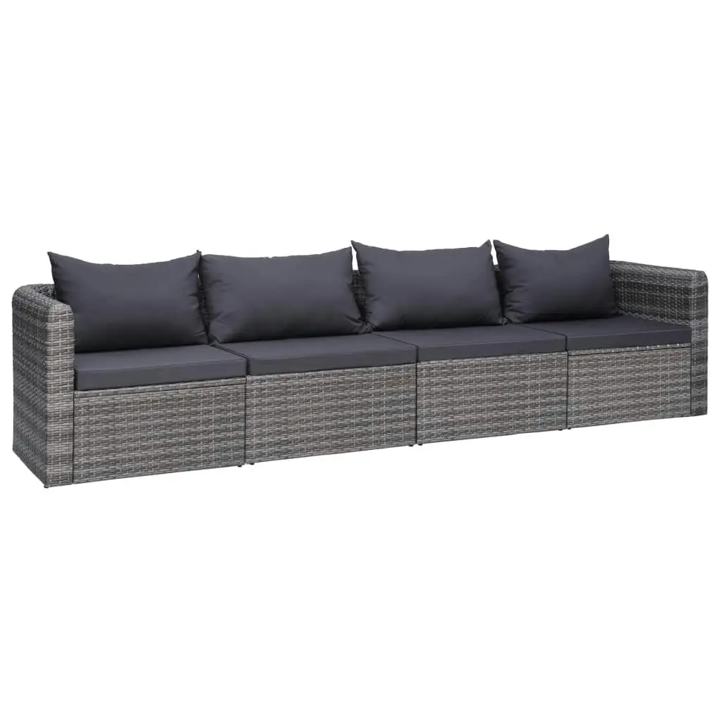 4 Piece Garden Sofa Set with Cushions Grey Poly Rattan 44164