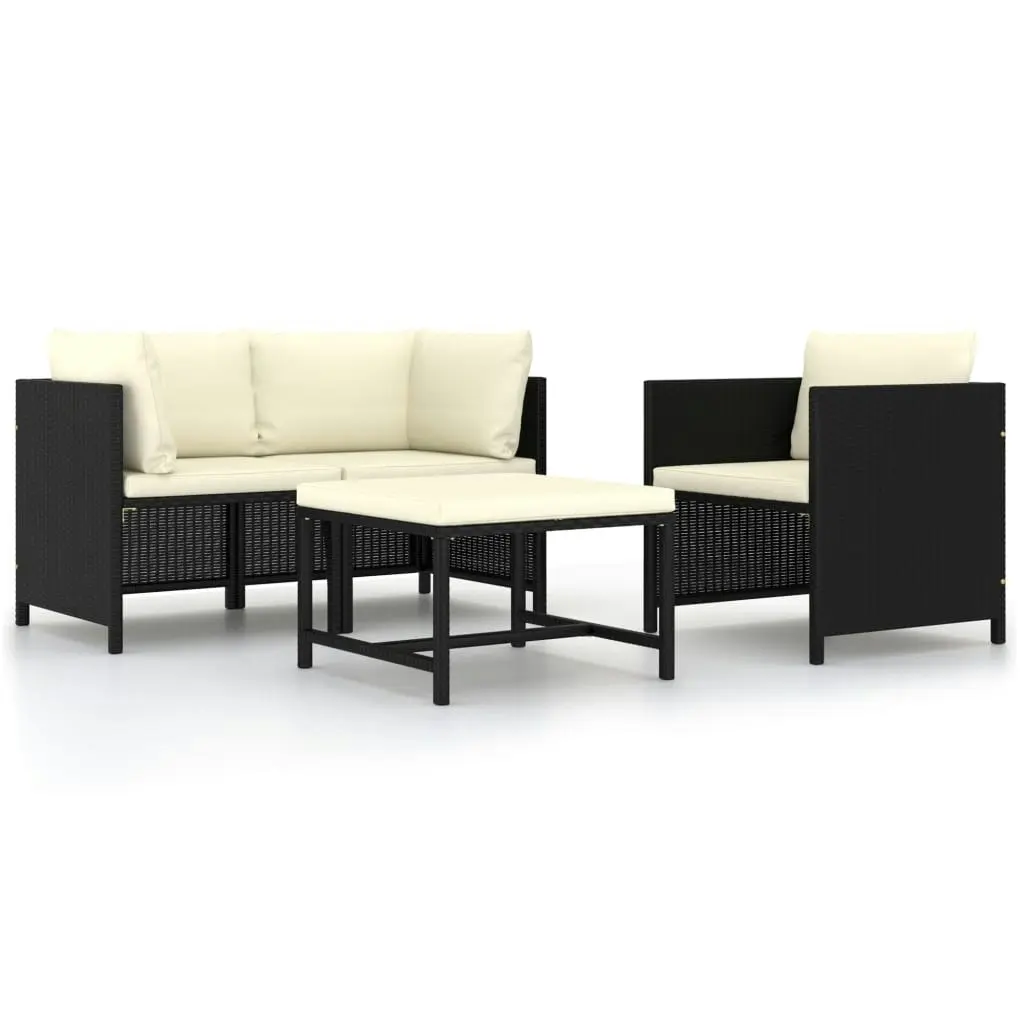 4 Piece Garden Sofa Set with Cushions Black Poly Rattan 313518