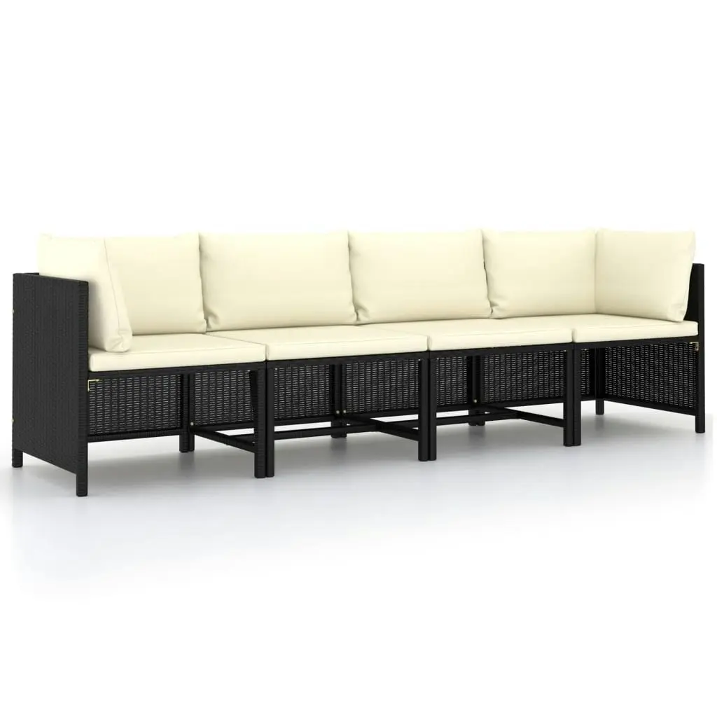 4-Seater Garden Sofa with Cushions Black Poly Rattan 313515