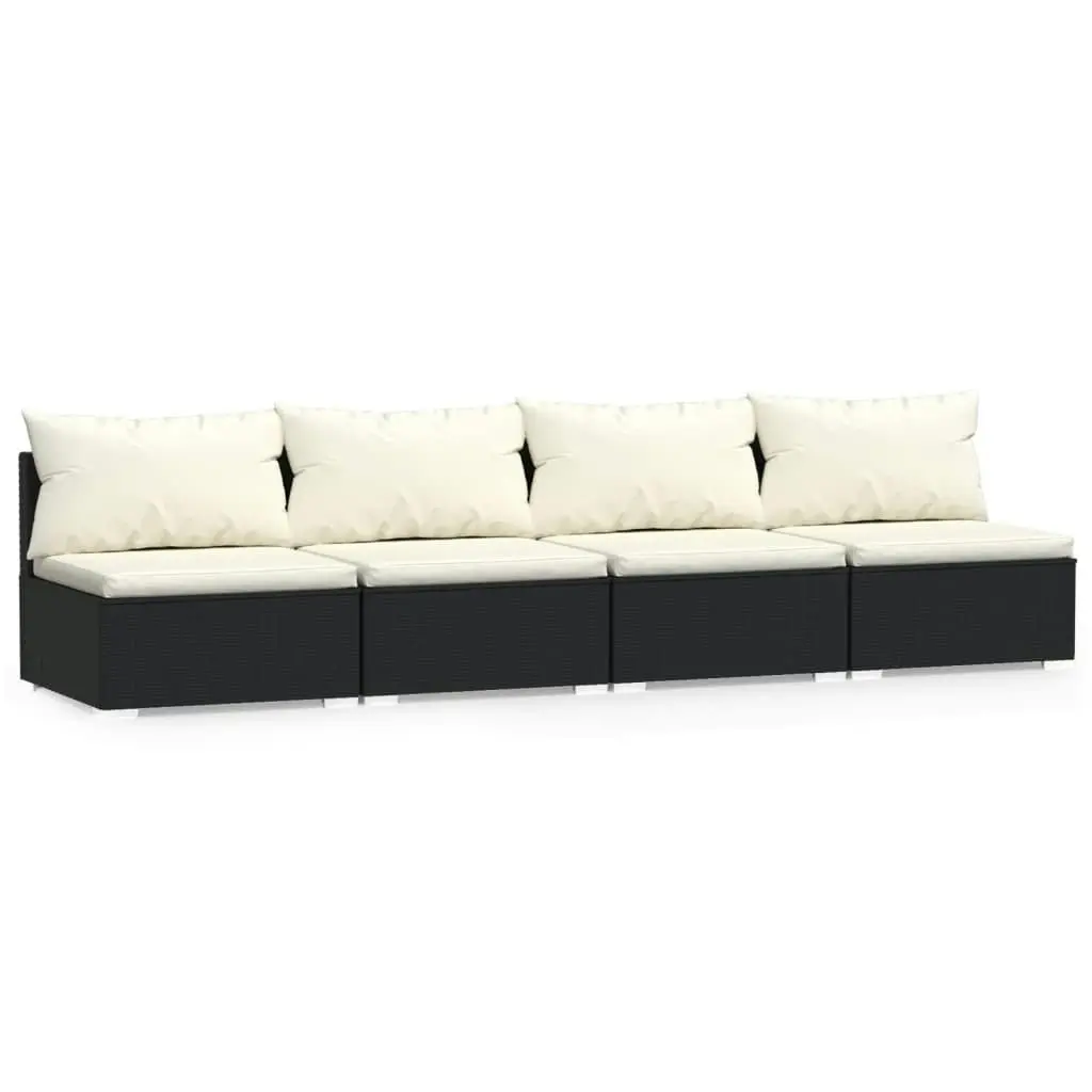 4-Seater Sofa with Cushions Black Poly Rattan 317497