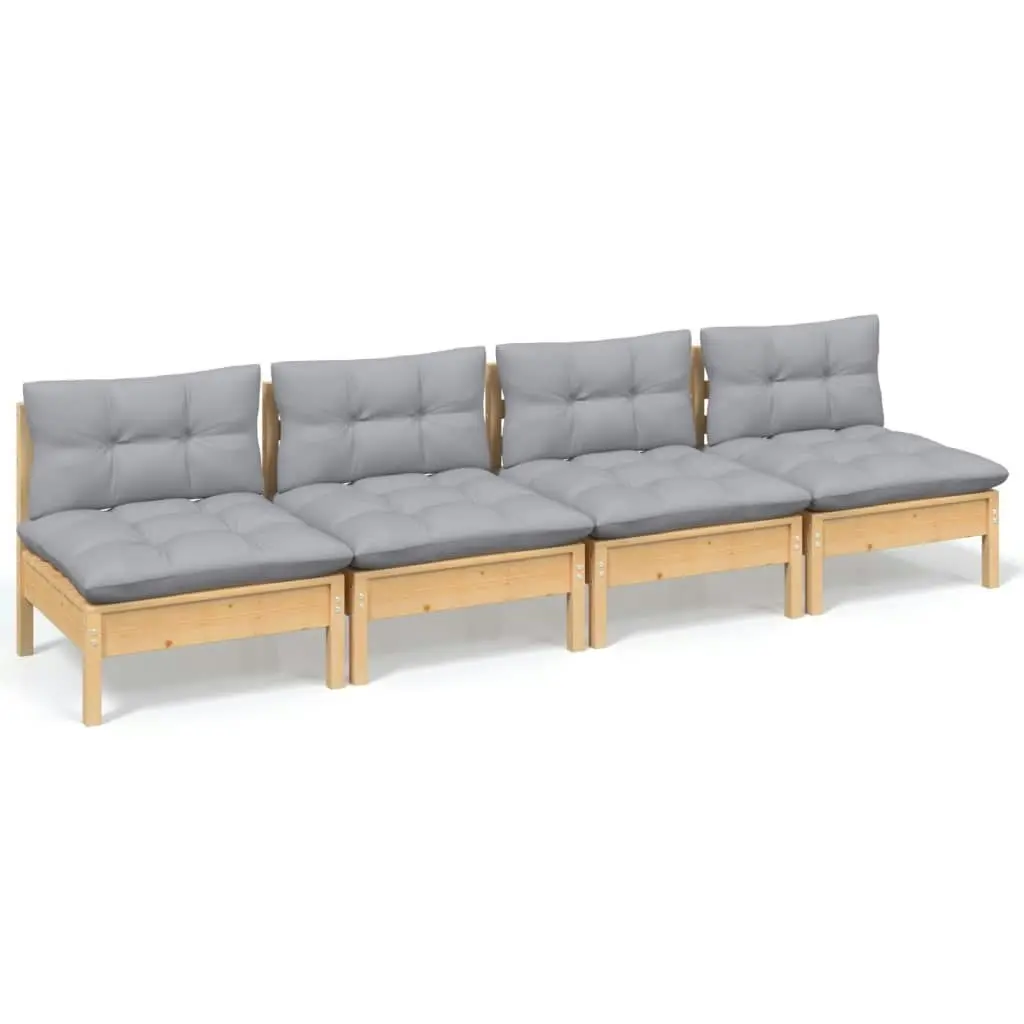 4-Seater Garden Sofa with Grey Cushions Solid Pinewood 3096123