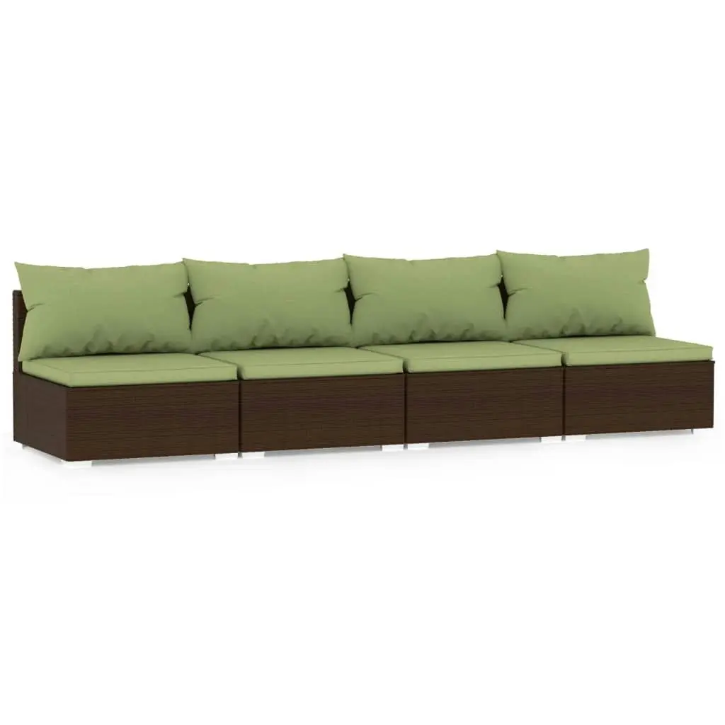 4-Seater Sofa with Cushions Brown Poly Rattan 317563