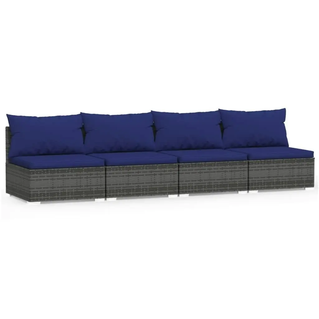 4-Seater Sofa with Cushions Grey Poly Rattan 317574