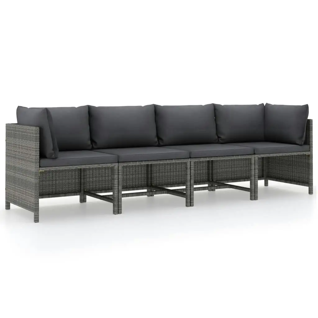 4-Seater Garden Sofa with Cushions Grey Poly Rattan 313501