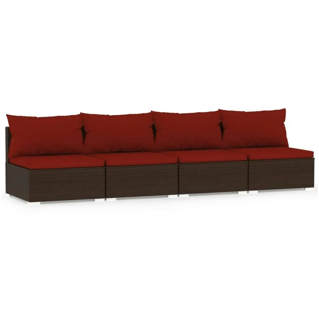 4-Seater Sofa with Cushions Brown Poly Rattan 317552