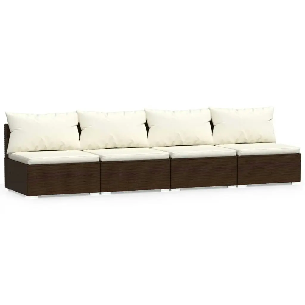 4-Seater Sofa with Cushions Brown Poly Rattan 317508