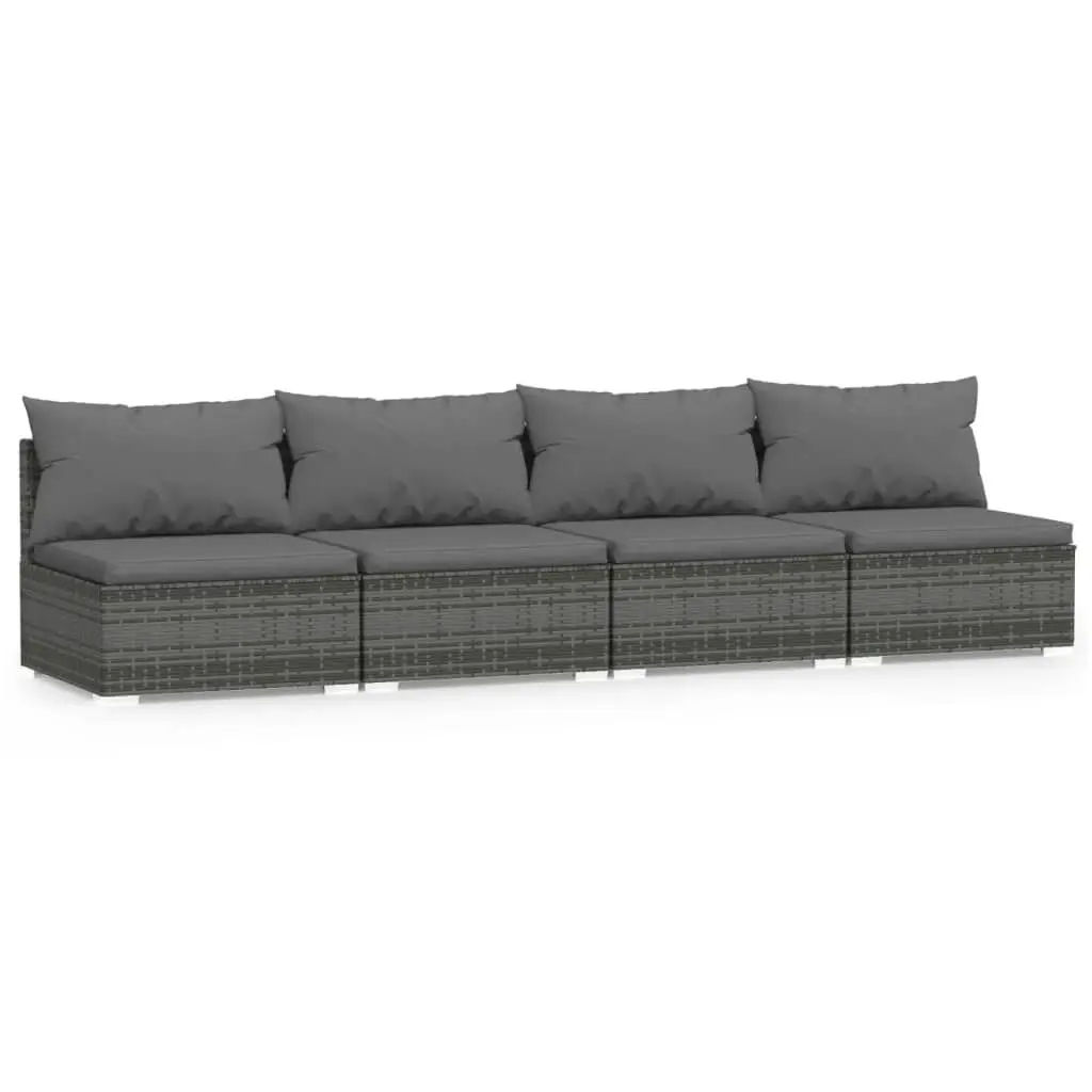 4-Seater Sofa with Cushions Grey Poly Rattan 317519