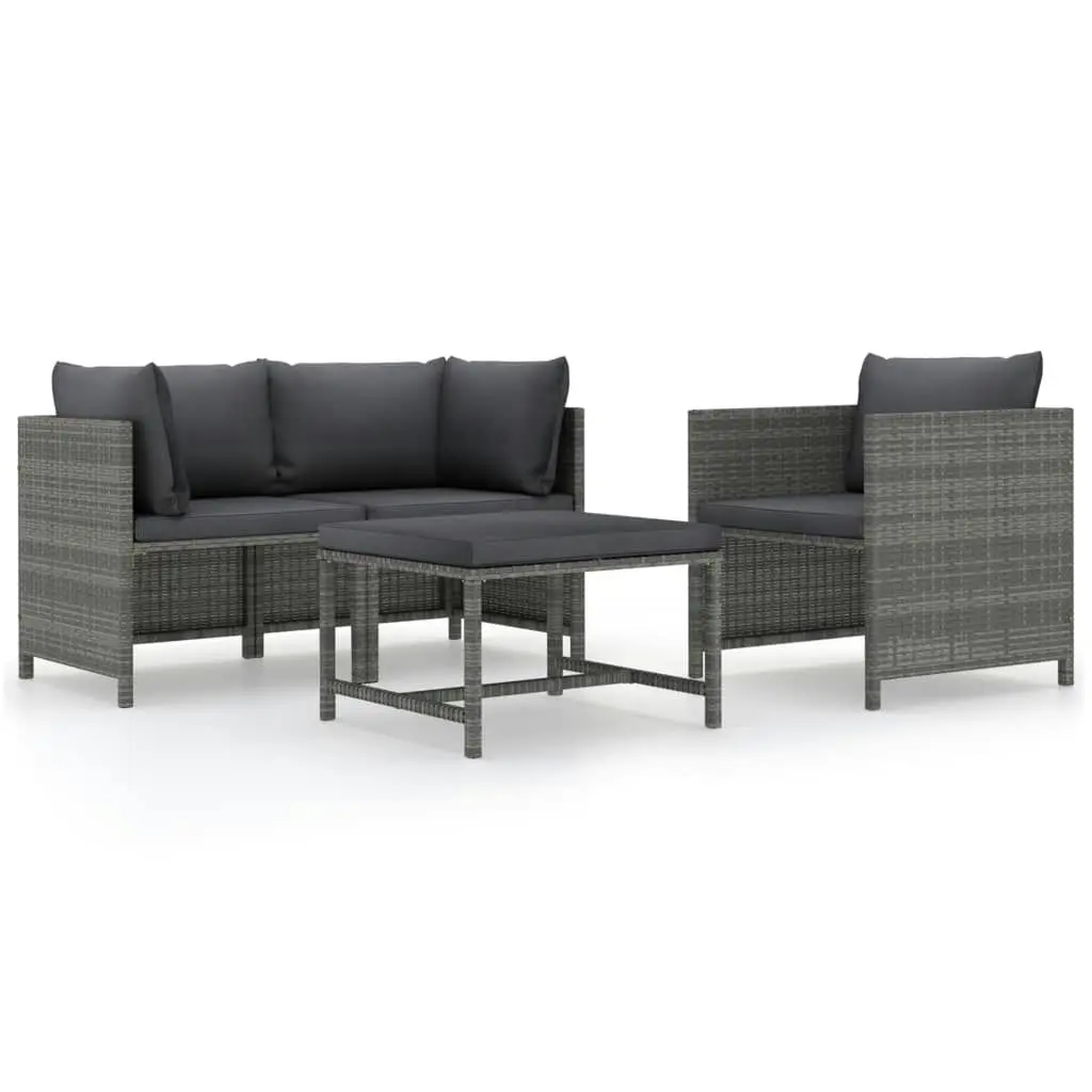 4 Piece Garden Sofa Set with Cushions Poly Rattan Grey 313504