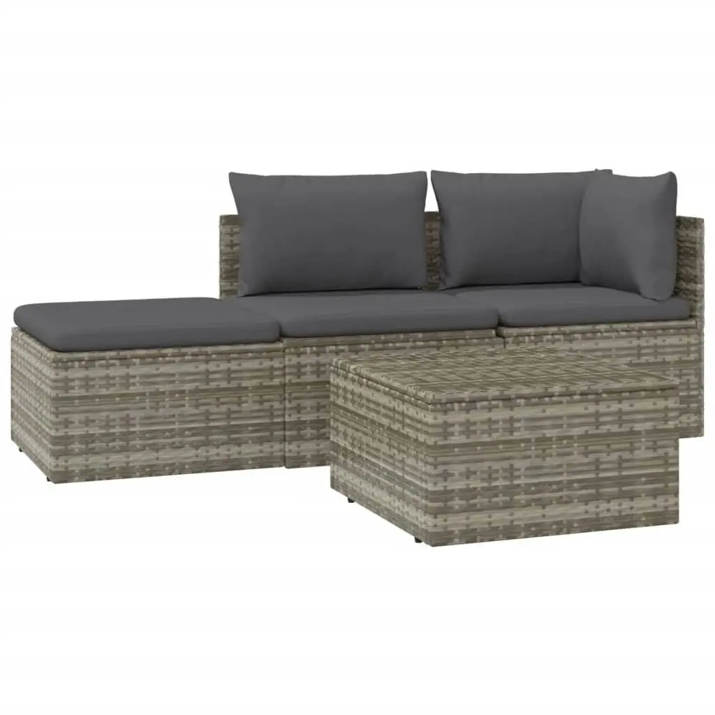 4 Piece Garden Lounge Set with Cushions Grey Poly Rattan 318676