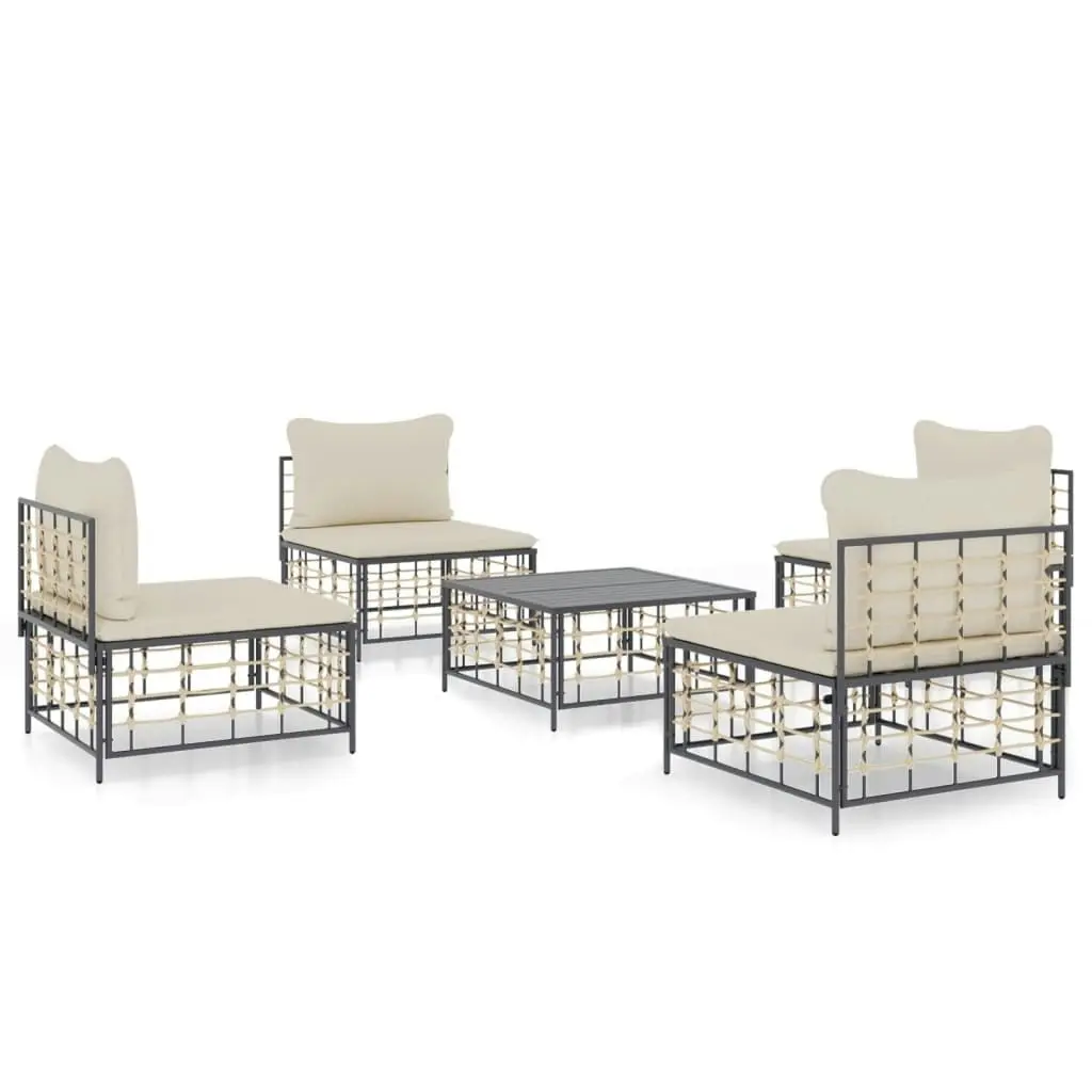 5 Piece Garden Lounge Set with Cushions Anthracite Poly Rattan 3186710