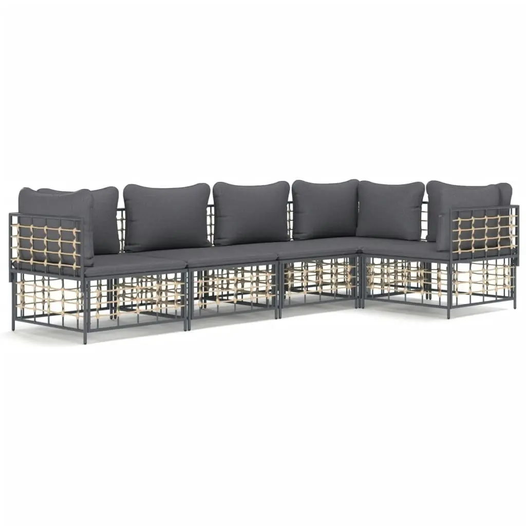 5 Piece Garden Lounge Set with Cushions Anthracite Poly Rattan 3186751