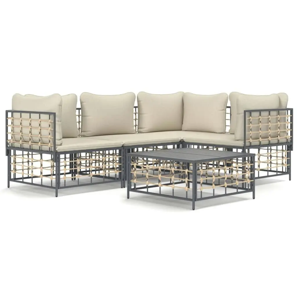 5 Piece Garden Lounge Set with Cushions Anthracite Poly Rattan 3186748