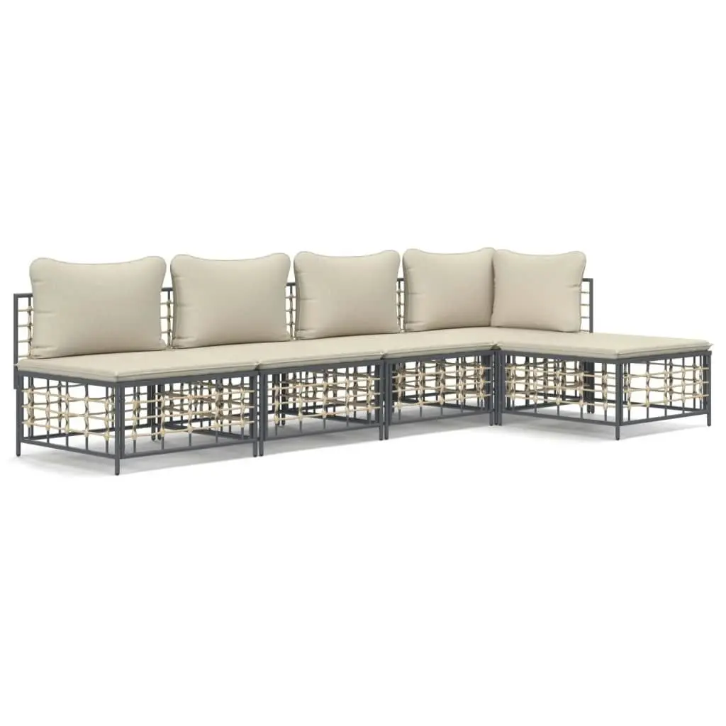 5 Piece Garden Lounge Set with Cushions Anthracite Poly Rattan 3186734