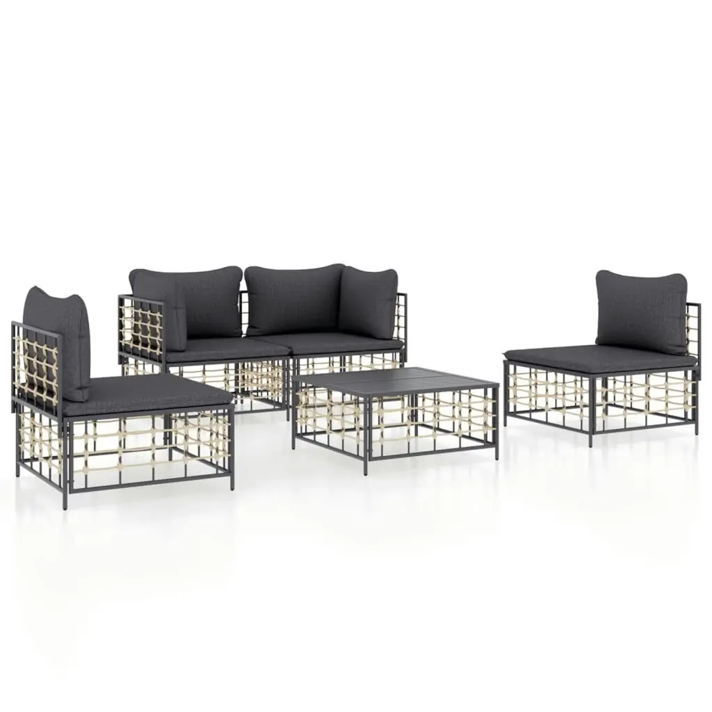 5 Piece Garden Lounge Set with Cushions Anthracite Poly Rattan 3186715