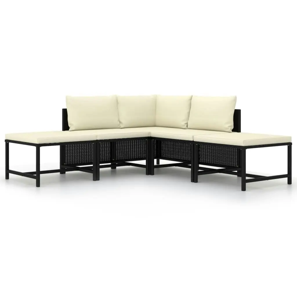 5 Piece Garden Sofa Set with Cushions Black Poly Rattan 313517