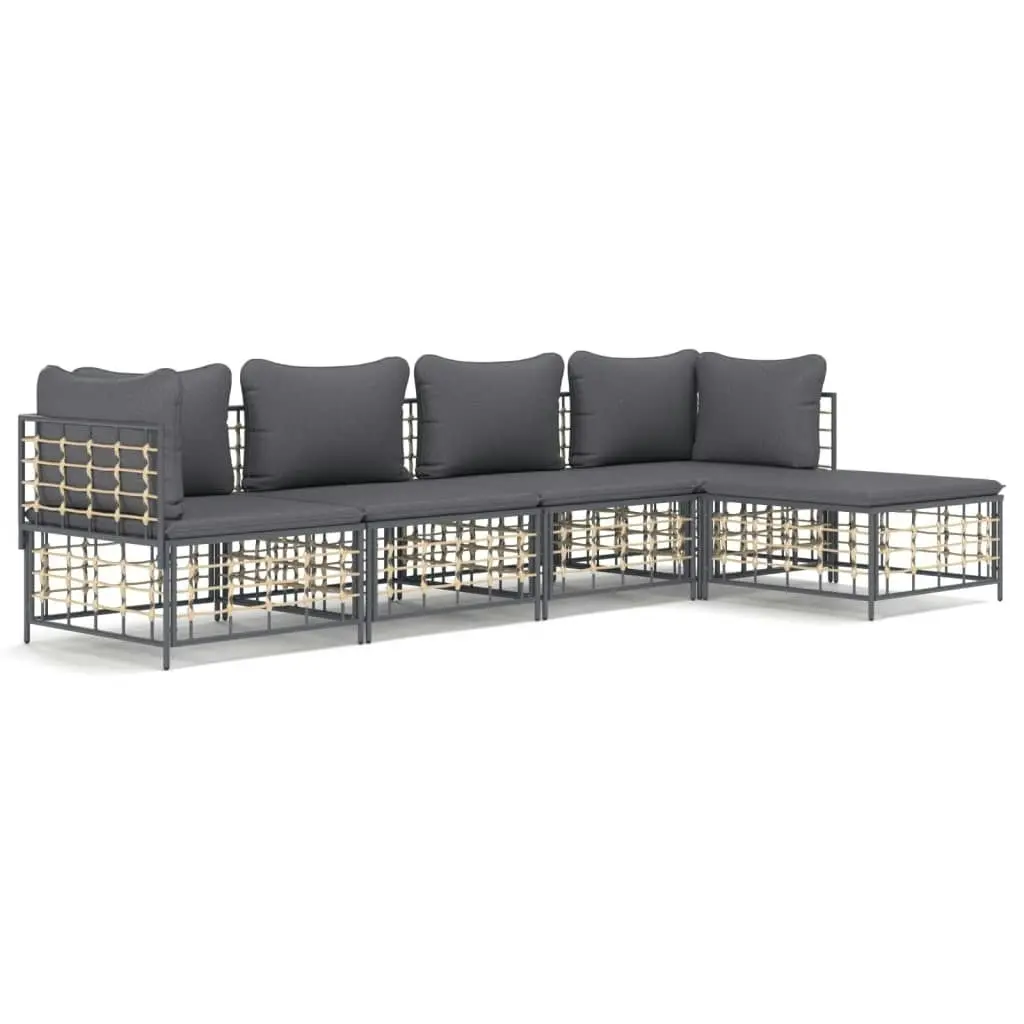 5 Piece Garden Lounge Set with Cushions Anthracite Poly Rattan 3186743