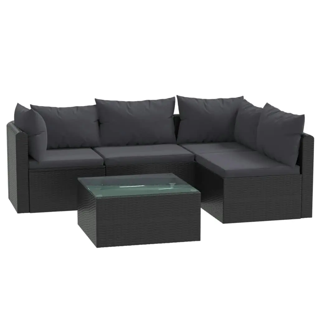 5 Piece Garden Lounge Set with Cushions Poly Rattan Black 46554