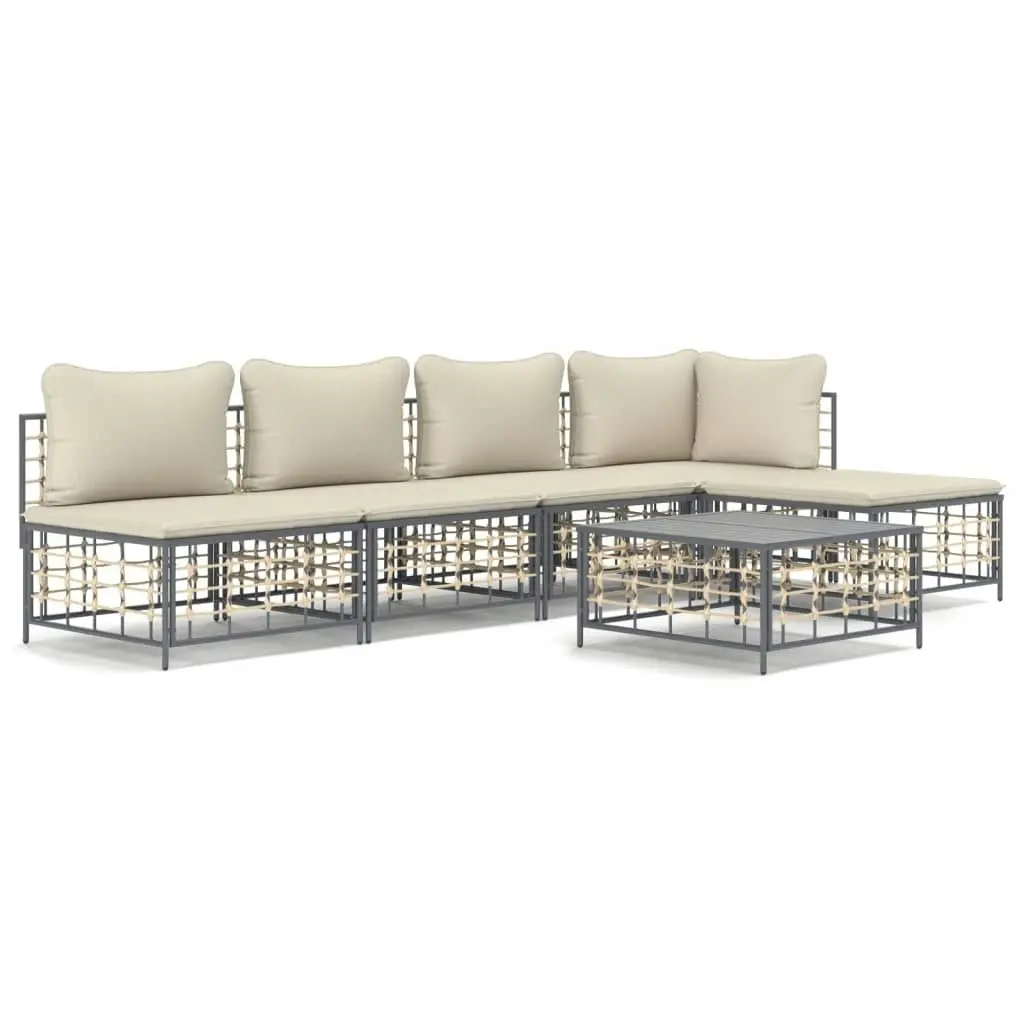 6 Piece Garden Lounge Set with Cushions Anthracite Poly Rattan 3186736