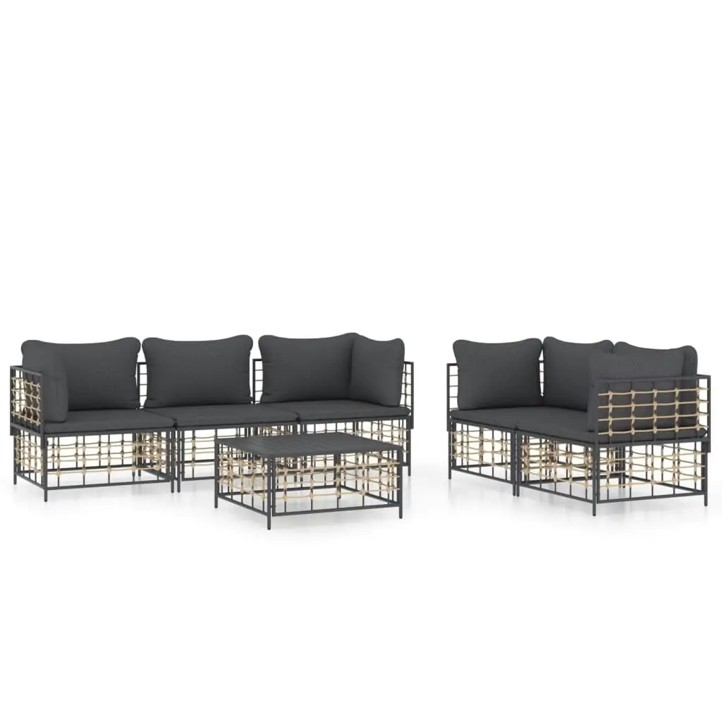 6 Piece Garden Lounge Set with Cushions Anthracite Poly Rattan 3186705