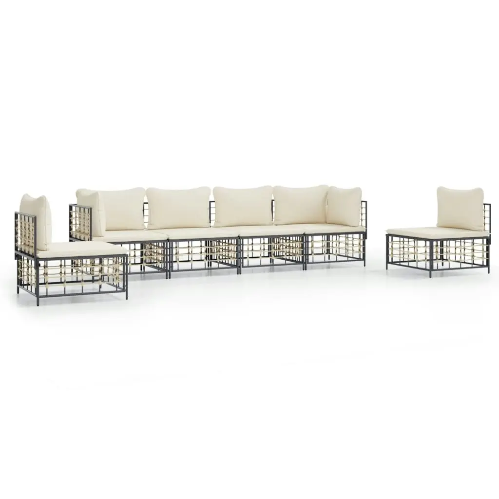 6 Piece Garden Lounge Set with Cushions Anthracite Poly Rattan 3186720