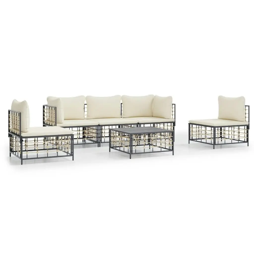 6 Piece Garden Lounge Set with Cushions Anthracite Poly Rattan 3186718