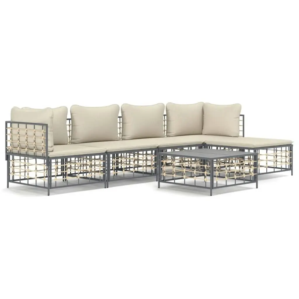 6 Piece Garden Lounge Set with Cushions Anthracite Poly Rattan 3186744