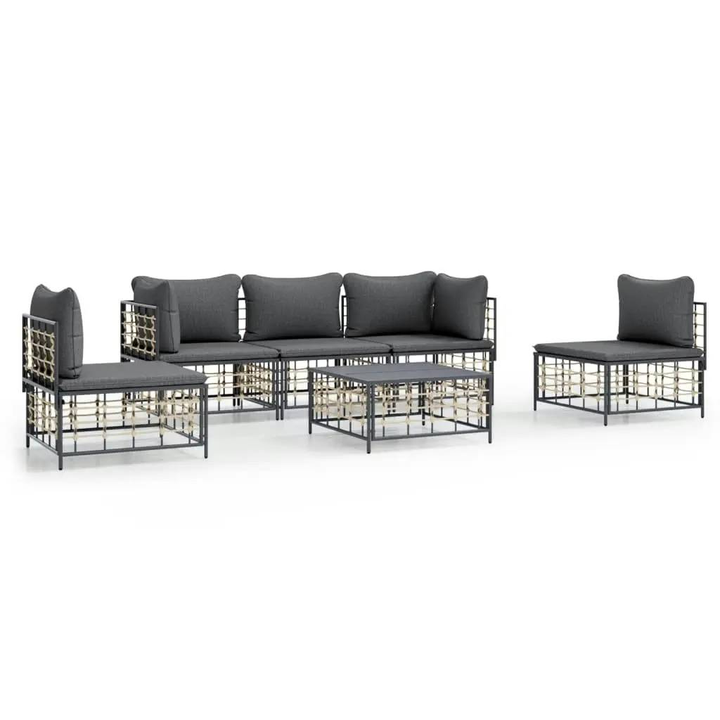 6 Piece Garden Lounge Set with Cushions Anthracite Poly Rattan 3186719