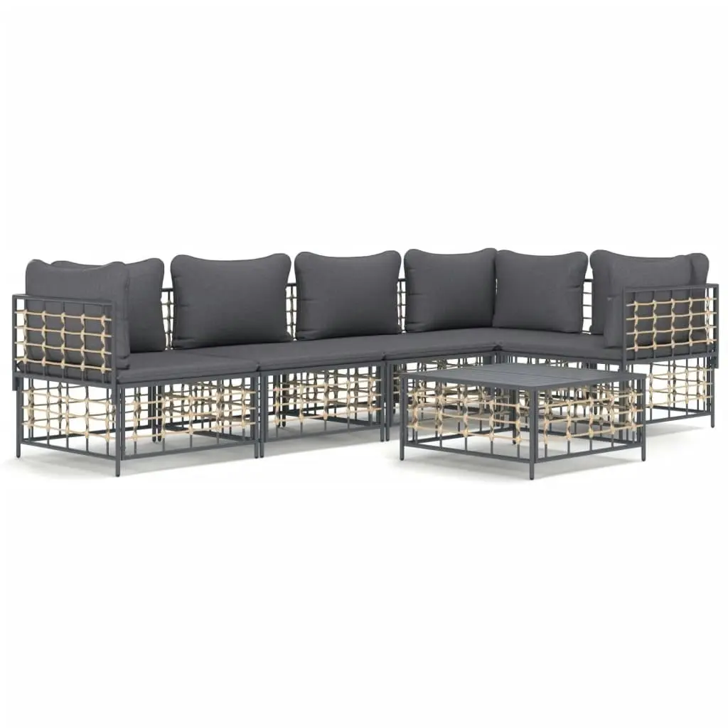 6 Piece Garden Lounge Set with Cushions Anthracite Poly Rattan 3186753