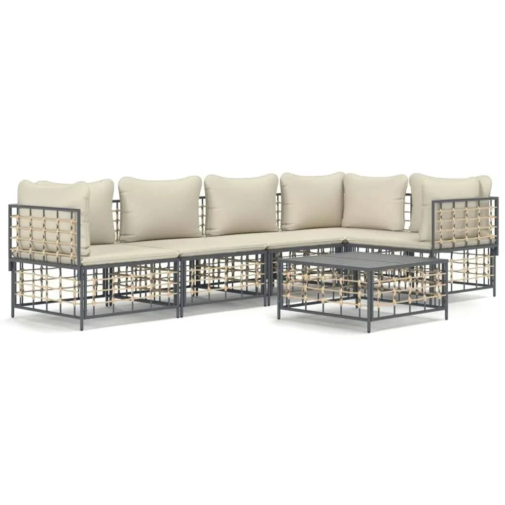 6 Piece Garden Lounge Set with Cushions Anthracite Poly Rattan 3186752