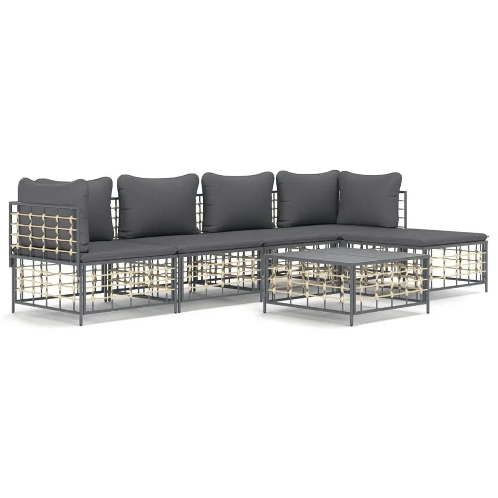 6 Piece Garden Lounge Set with Cushions Anthracite Poly Rattan 3186745