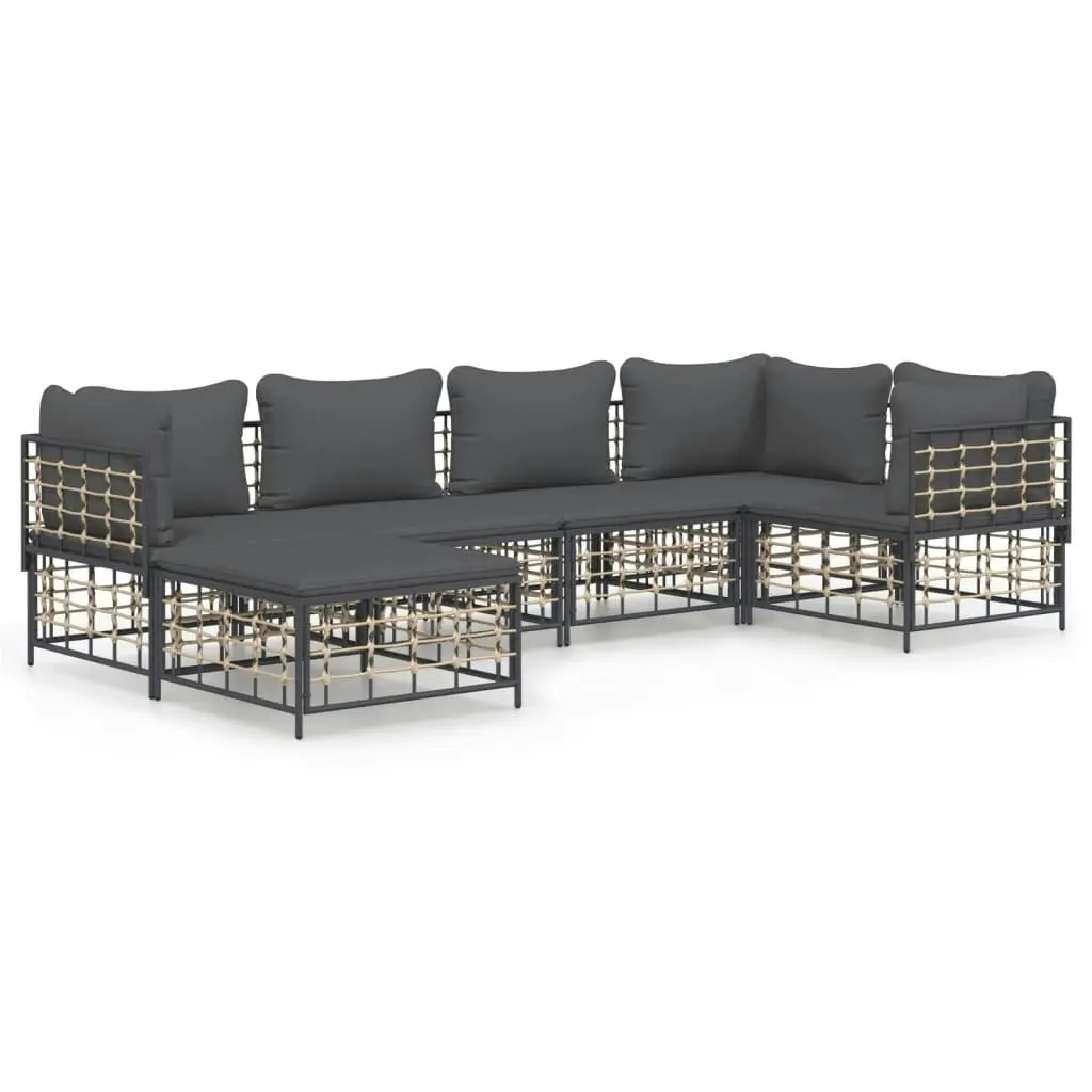 6 Piece Garden Lounge Set with Cushions Anthracite Poly Rattan 3186771