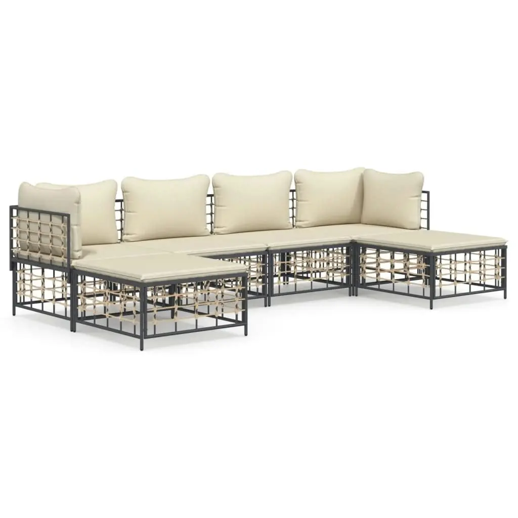 6 Piece Garden Lounge Set with Cushions Anthracite Poly Rattan 3186778