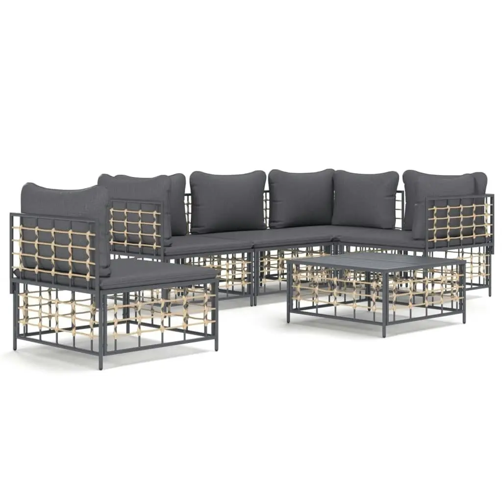 6 Piece Garden Lounge Set with Cushions Anthracite Poly Rattan 3186765