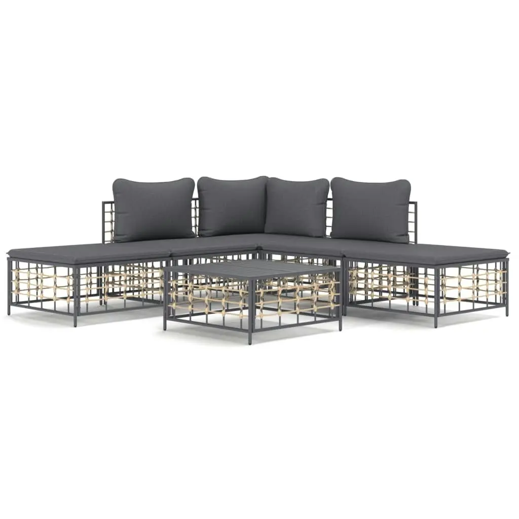 6 Piece Garden Lounge Set with Cushions Anthracite Poly Rattan 3186759