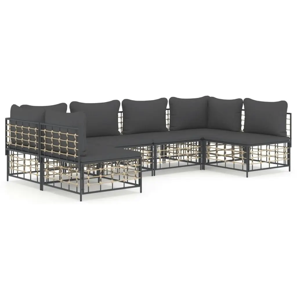 6 Piece Garden Lounge Set with Cushions Anthracite Poly Rattan 3186787