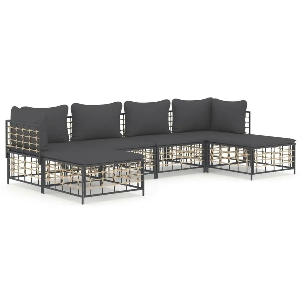 6 Piece Garden Lounge Set with Cushions Anthracite Poly Rattan 3186779