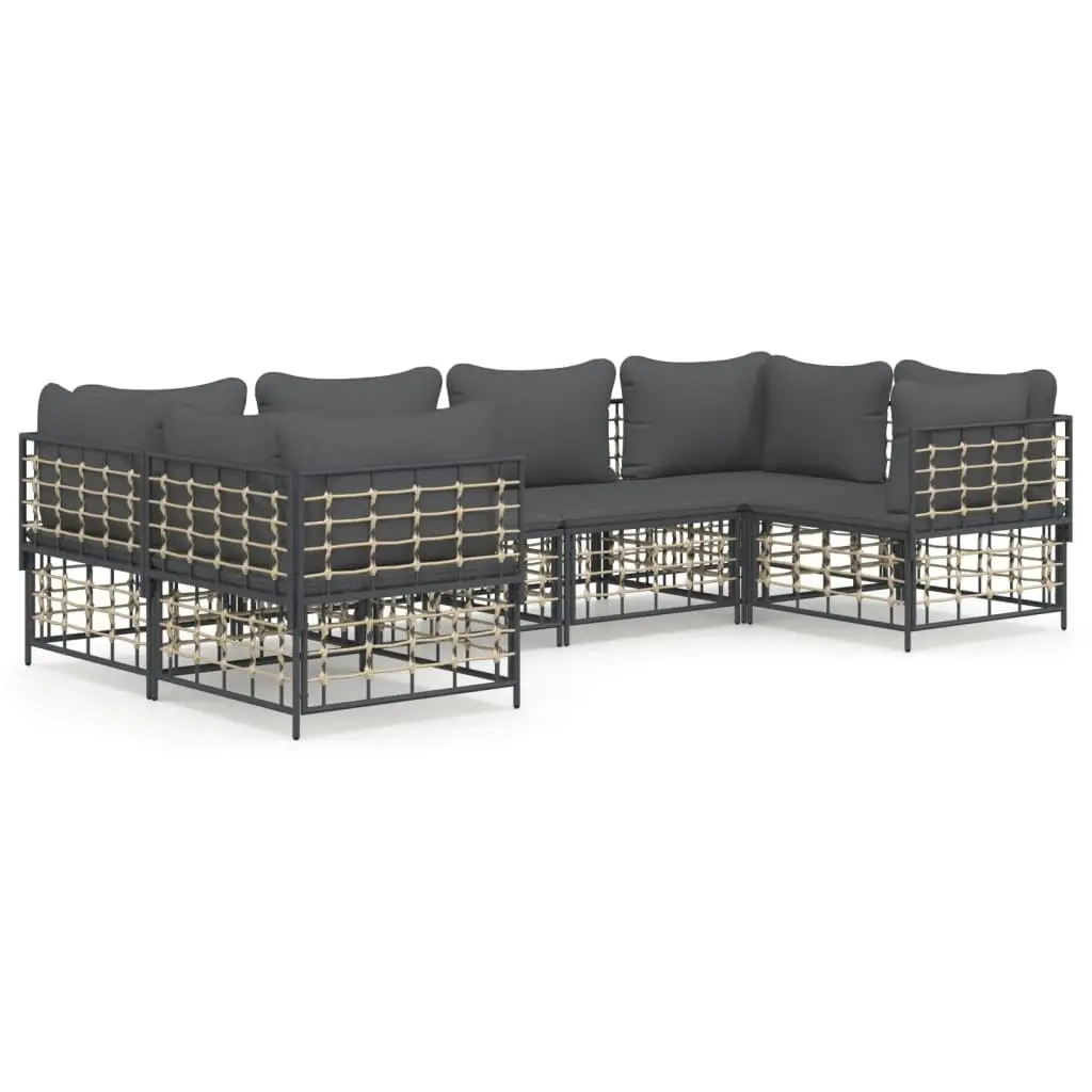 6 Piece Garden Lounge Set with Cushions Anthracite Poly Rattan 3186797