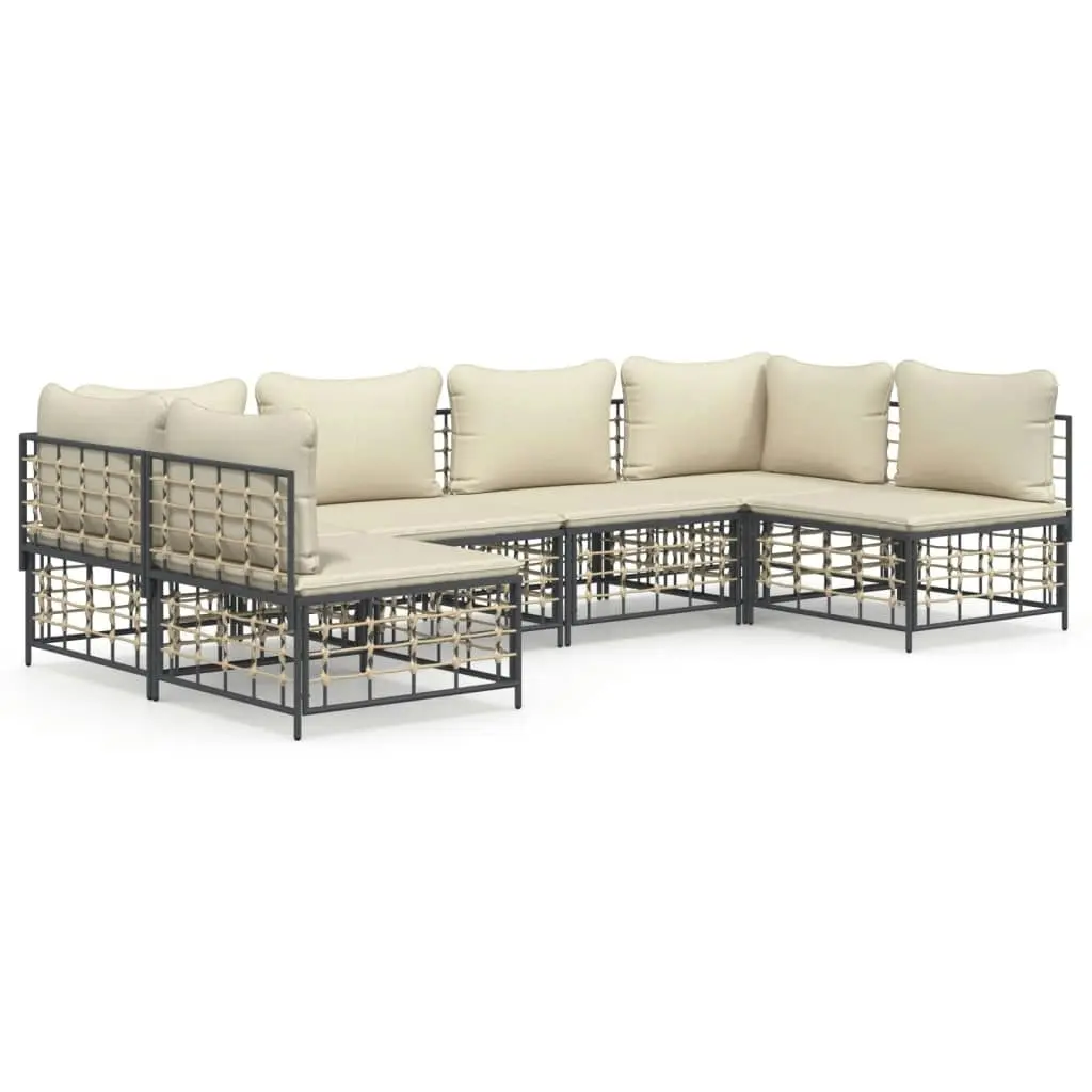 6 Piece Garden Lounge Set with Cushions Anthracite Poly Rattan 3186786