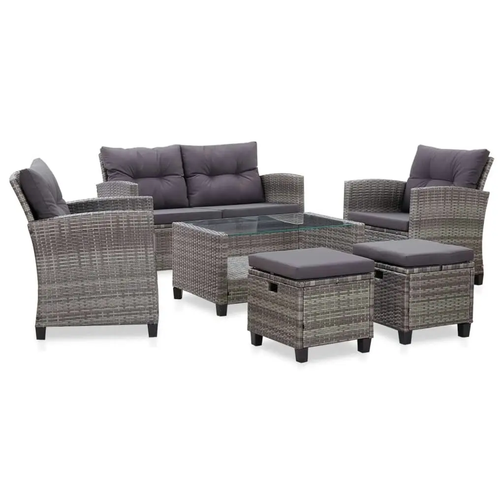 6 Piece Garden Sofa Set with Cushions Poly Rattan Dark Grey 46150