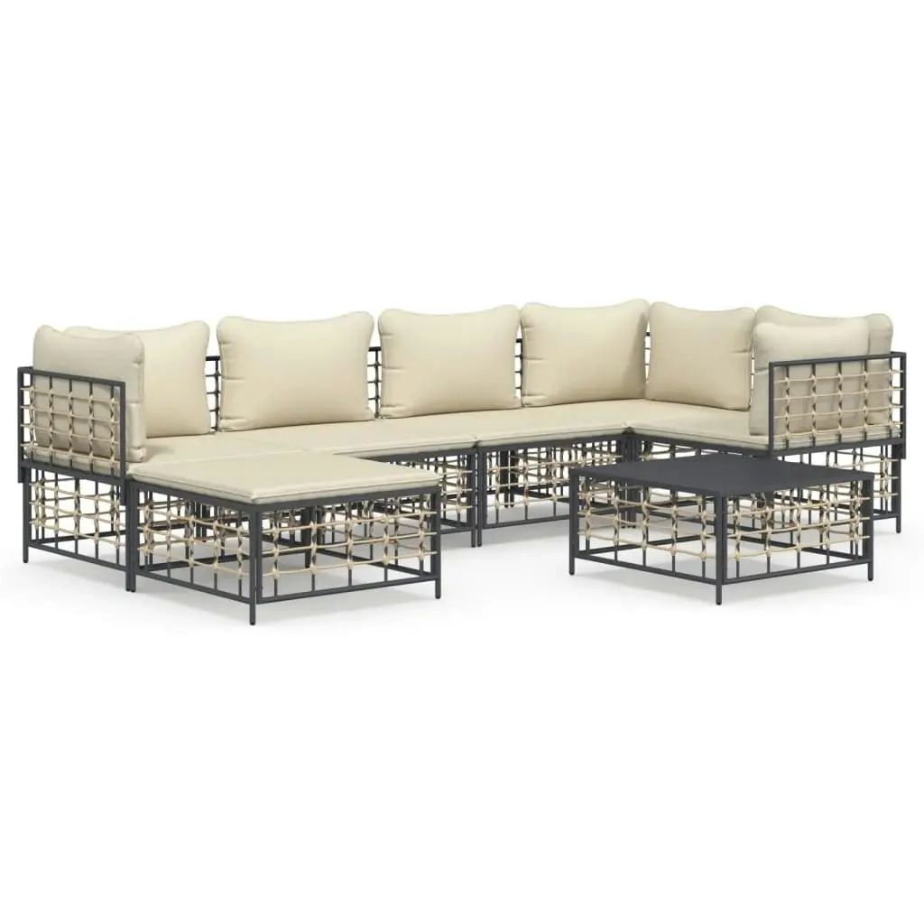 7 Piece Garden Lounge Set with Cushions Anthracite Poly Rattan 3186772