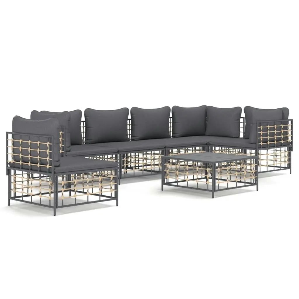 7 Piece Garden Lounge Set with Cushions Anthracite Poly Rattan 3186767