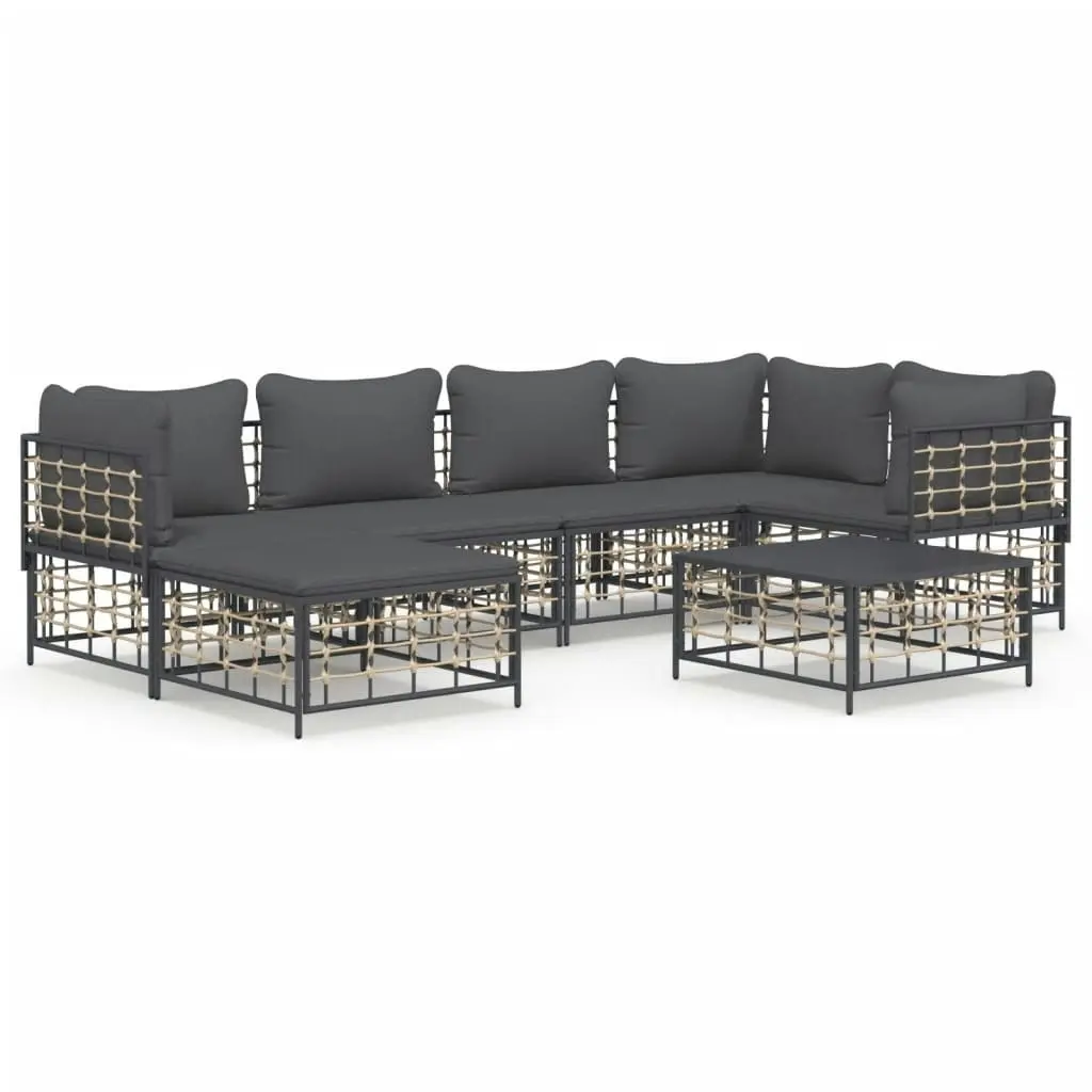 7 Piece Garden Lounge Set with Cushions Anthracite Poly Rattan 3186773