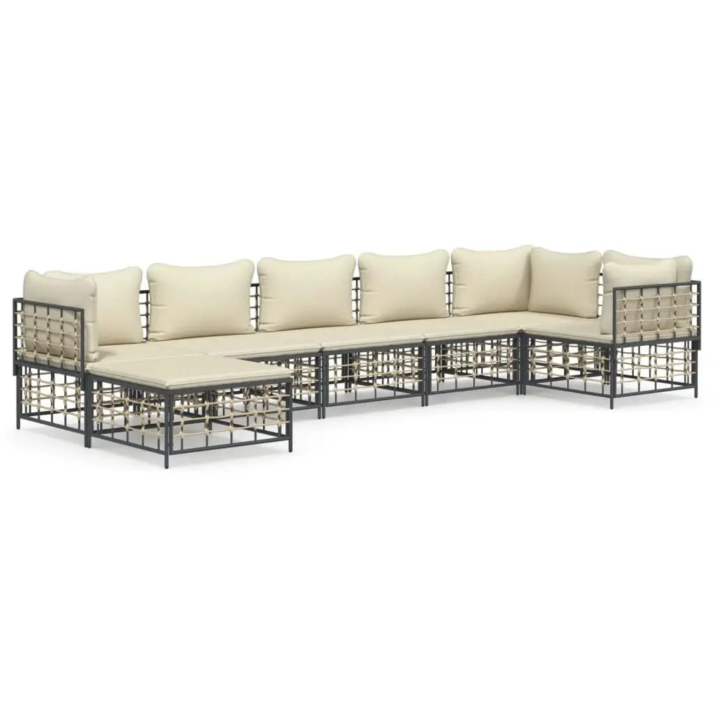 7 Piece Garden Lounge Set with Cushions Anthracite Poly Rattan 3186774