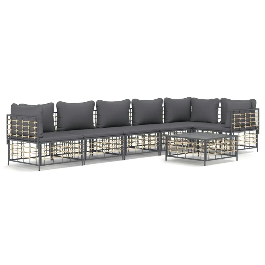 7 Piece Garden Lounge Set with Cushions Anthracite Poly Rattan 3186757