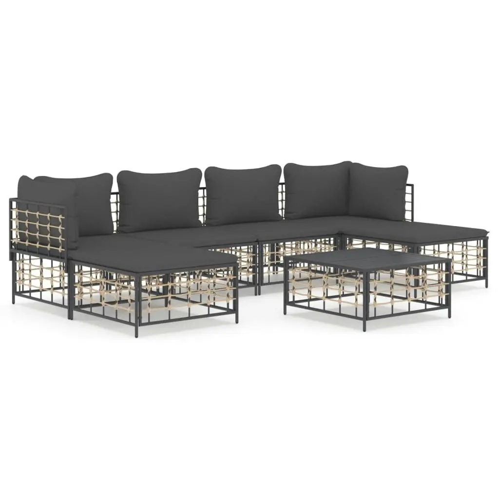 7 Piece Garden Lounge Set with Cushions Anthracite Poly Rattan 3186781