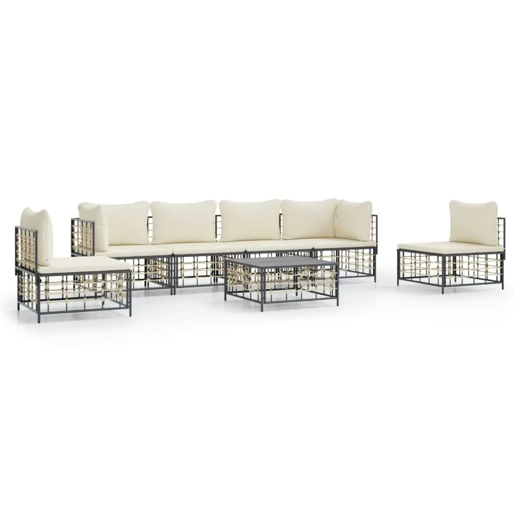 7 Piece Garden Lounge Set with Cushions Anthracite Poly Rattan 3186722