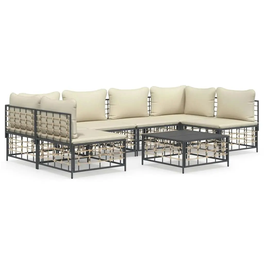 7 Piece Garden Lounge Set with Cushions Anthracite Poly Rattan 3186788