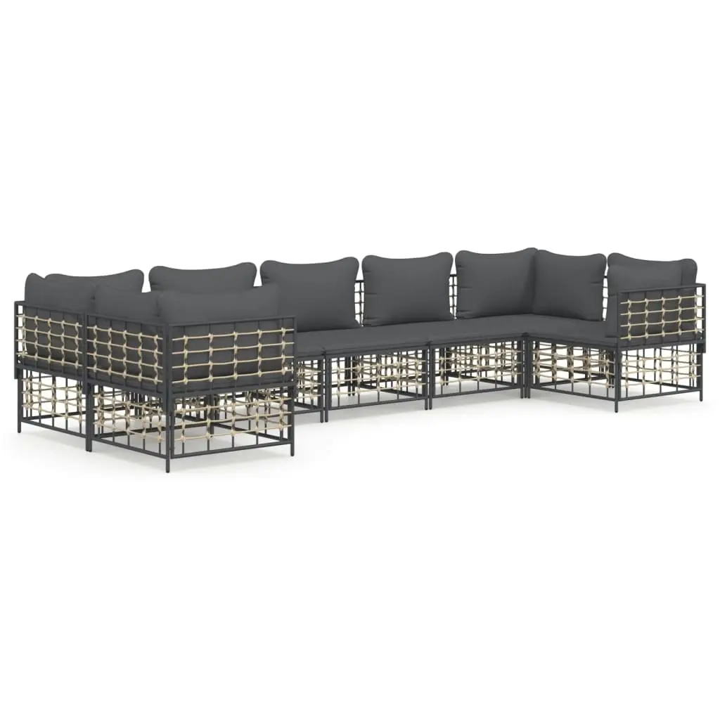 7 Piece Garden Lounge Set with Cushions Anthracite Poly Rattan 3186801