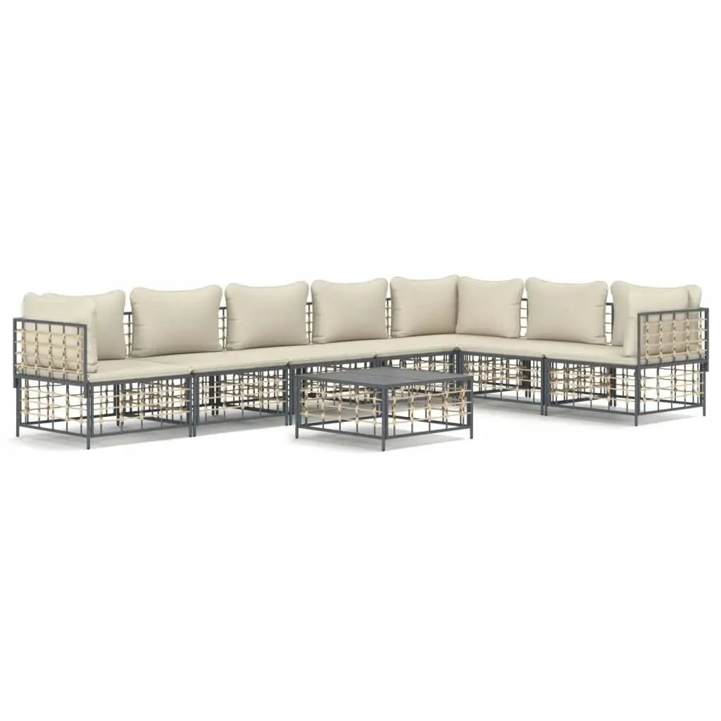 8 Piece Garden Lounge Set with Cushions Anthracite Poly Rattan 3186762